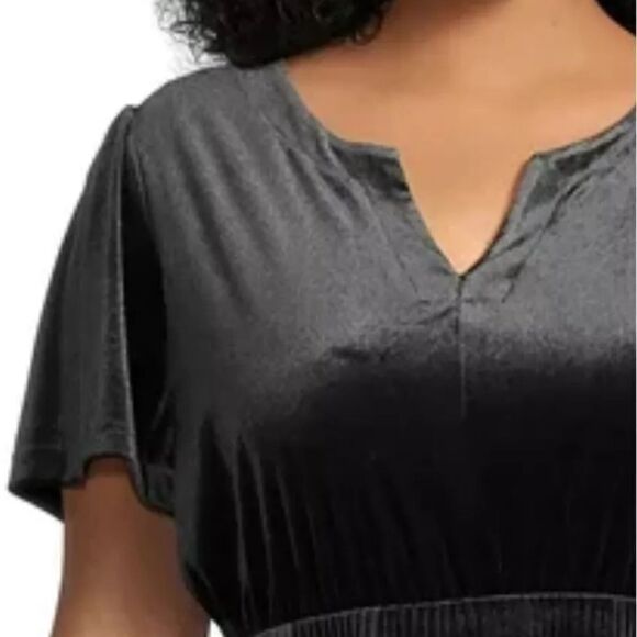 Terra & Sky Charcoal Grey Black Tiered Ruffled V-Neck Velvet Midi Dress 2X - Picture 3 of 12